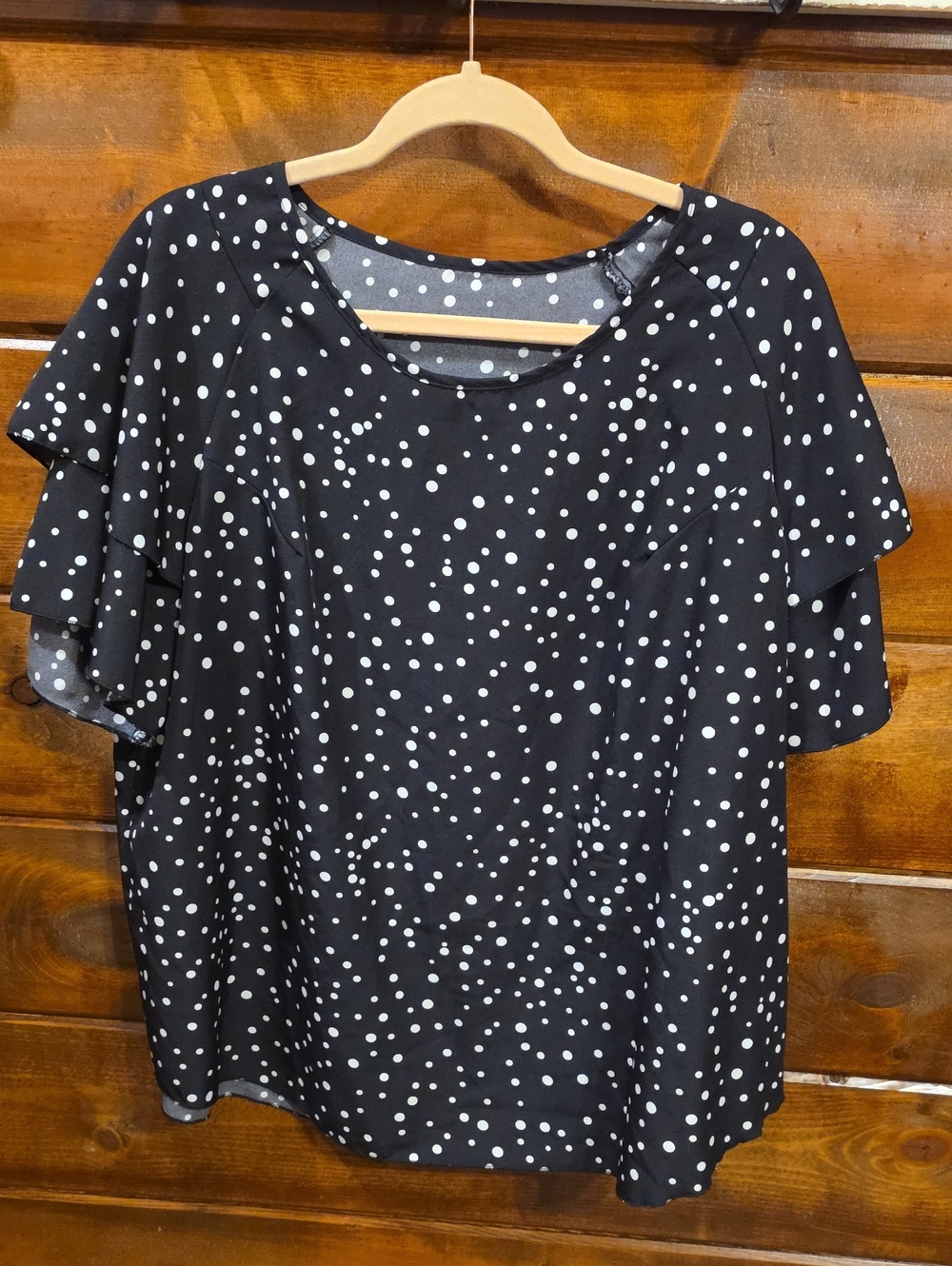 Black Polka Dot Flutter Sleeve Top
